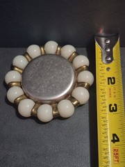 VTG Fisher Jewel Tray Art Deco Vitro Agate Hammered Brass White Marbles-READ*