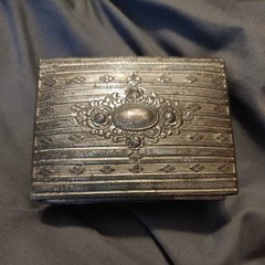 Vintage~Jewelry Box with broken hinge~Silver~4 3/8″ x 3 5/8″~Occupied Japan~1940