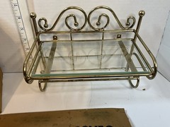 SET 2 Home Interiors Gold Wire Wall Shelf Glass Insert 9”X5”X7” Hollywood NOS