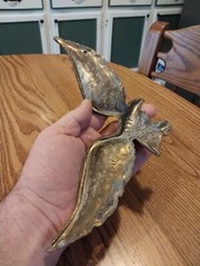 Eagle Wall Hanging Cast Metal Aluminum Gold Tone Antiqued Finish 9 inch Wingspan