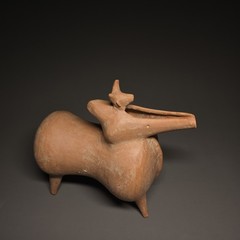 CIRCA NEAR EASTERN AMLASH ERA TERRACOTTA RHYTON VESSEL OF AN ANIMAL.