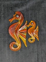 Vintage Orange Lucite Seahorse Pair 60s 70s Retro MCM Wall Decor Seahorses