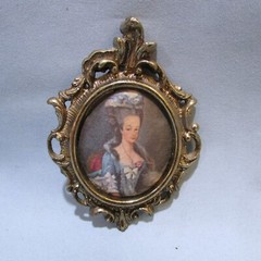 Vintage Cast Metal Victorian Italian Silk Art Picture In Frame 3.5″