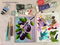 Original Plum Oil Painting 8×10″ Canvas Board Fruit Wall Art Kitchen Decor