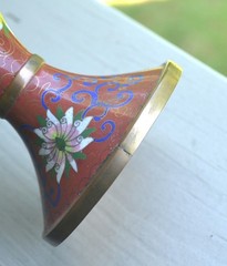 Vintage Chinese Cloisonné Covered Urn Cup Chalice Red Floral Enamel Brass