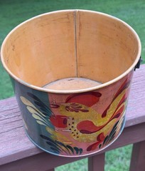 Peter Hunt Signed Painted Tin Toleware Folk Art Bucket-Rooster-Cape Cod-Anno 65