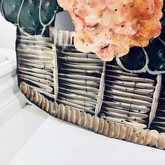 French Cottage Vtg Handpainted Toleware Metal Botanical Floral Basket Wall 16”