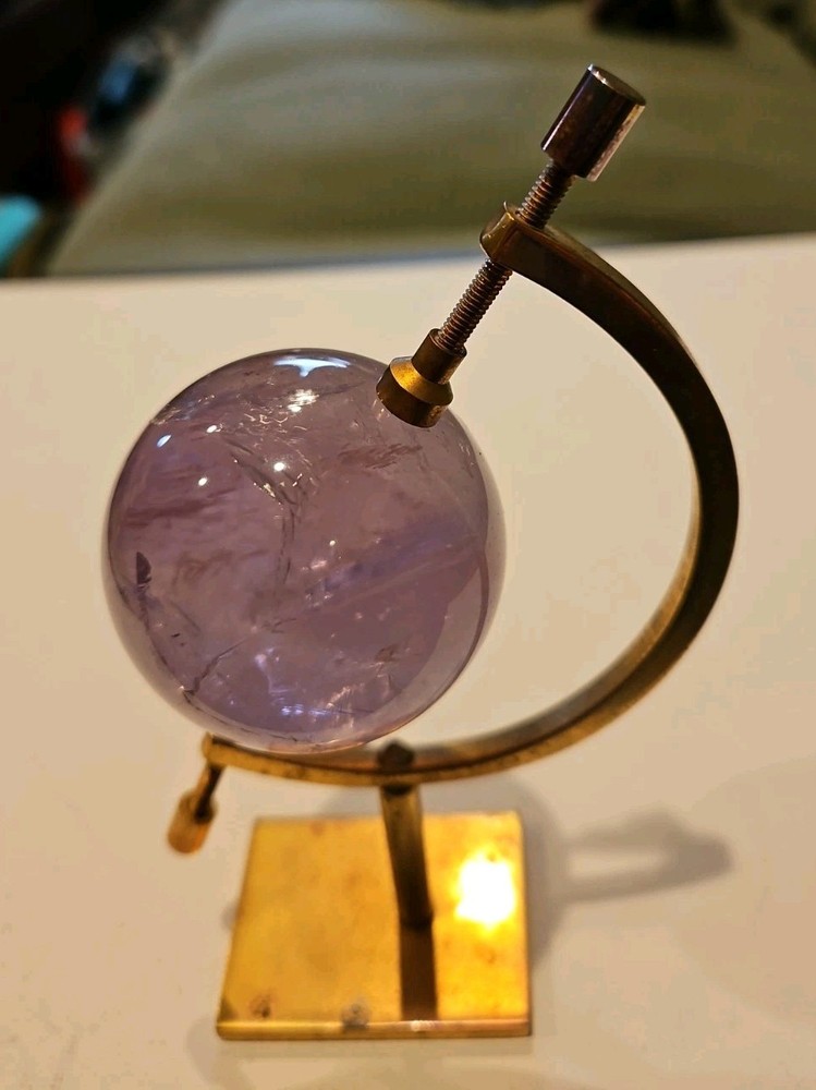 Brass Caliper with Crystal Ball Vintage Table Decor