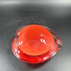 Hand Blown Red Heart Glass Paperweight Figurine Cased Heavy Glass Figure VTG