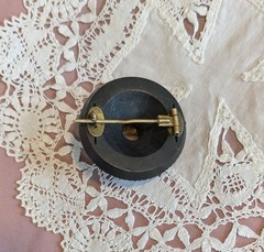 Antique Jet Brooch 19thC England Victorian Black Jewelry 3.6cm Used