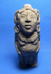 PRE-COLUMBIAN MAYAN STONE PREGNANT STANDING WOMAN WHISTLE