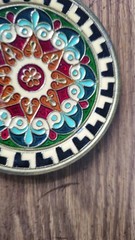 Byzantine Mosaic Brass and Cloisonné Enamel Wall Hanging Handmade in Greece 3.5″