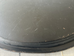 Antique Victorian Oval Black Tole Tray Hand Painted Floral Metal 24” Vtg Patina