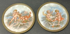 Antique Limoges France Hand Painted Playing Cherubs On Porcelain (LOT OF 2)