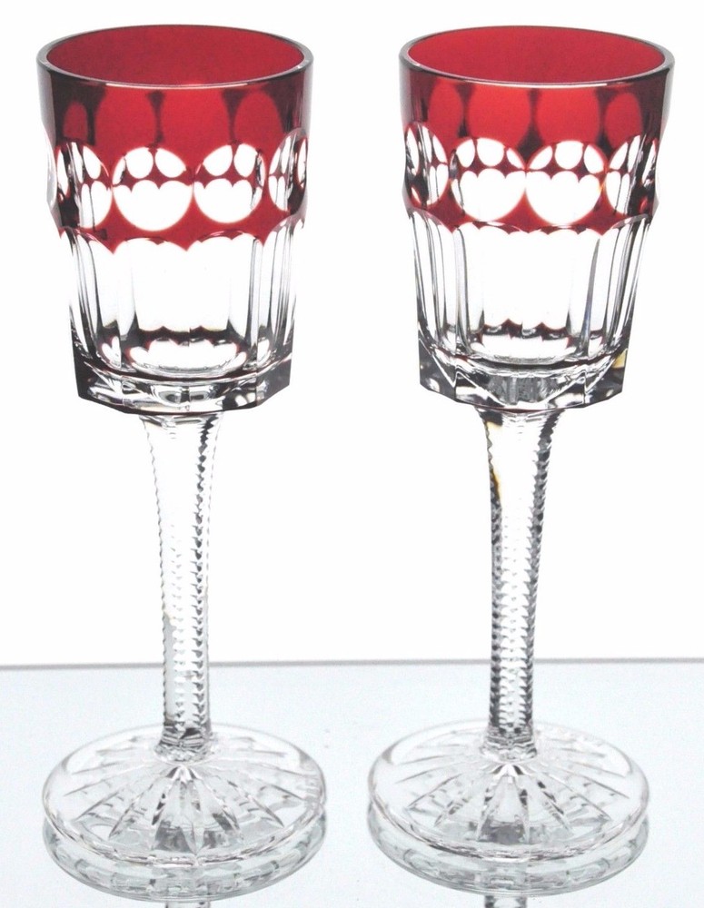 Faberge Ruby Red NA ZDOROVYE Cut to Clear Crystal Cordial Liqueur Goblets New