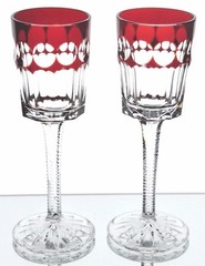 Faberge Ruby Red NA ZDOROVYE Cut to Clear Crystal Cordial Liqueur Goblets New