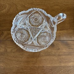 Vtg~American Brilliant Lead Crystal Cut Glass~Candy Dish with Handle