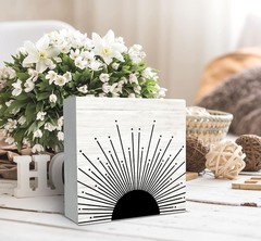 Abstract Boho Black Sun Sunrise Sunset Sunshine Sunray Rustic Wood Box Sign D…