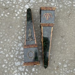 Vintage Neoclassical Green & Brass Obelisks Art Decor
