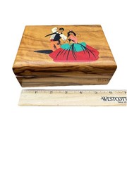 Vintage Wooden Jewelery Box From Spain Traditional Dancers RARE