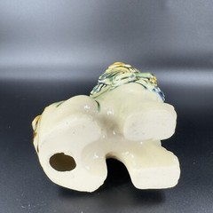 Vintage 1980s Ceramic Majolica Green Foo Dogs Set 2 Shishi Lions Good Luck vtg