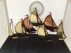 Vintage MCM DEMOTT Brass & Copper Sailboat Metal Wall Hanging Sculpture Signed