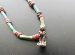 NILE Ancient Egyptian Silver Cat Amulet Mummy Bead Necklace ca 000 BC