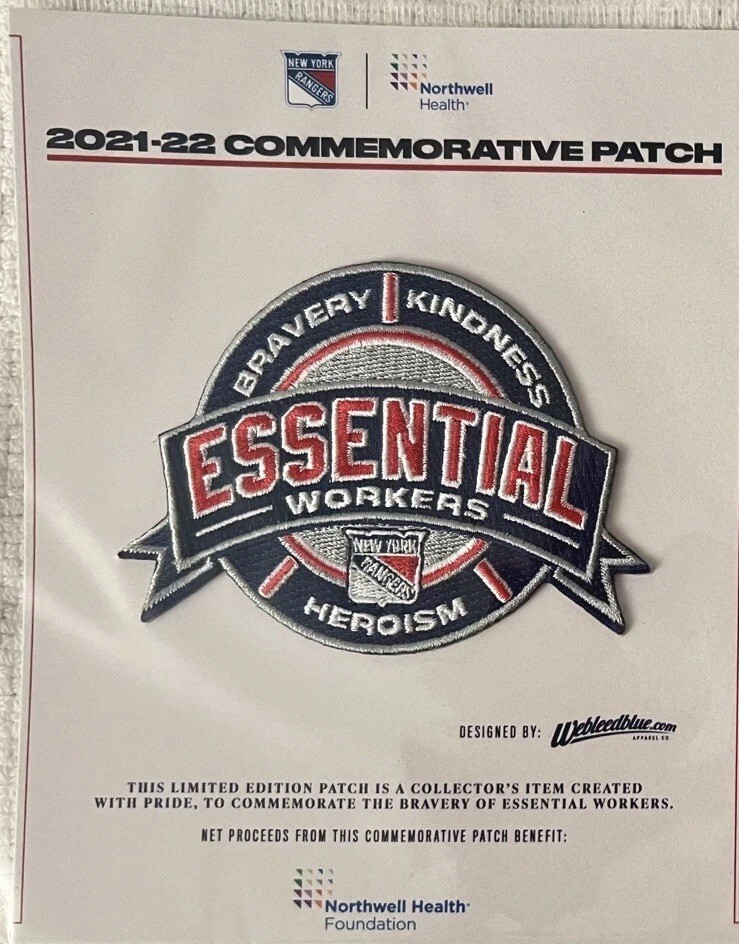 NY RANGERS PATCH ESSENTIAL WORKERS MSG NHL HOCKEY LMTD NYC HOSPITALS HEROISM