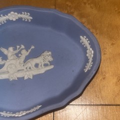 Vintage Blue Jasperware Wedgwood Small Dish White design with Cherubs 4.5”