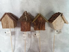 Home Interiors Birdhouse Floral Picks/ Set of 4/Natural Wood/Pine Cone Decor/New