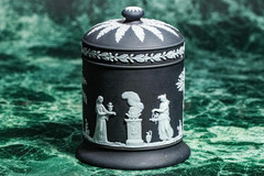 Neoclassical Antique 19th Century Wedgwood Black Jasperware Lidded Jar Tobacco