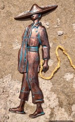 Set Of Two Vintage Mexican Man Donkey Homco Sexton Wall Decor Faux Copper Patina