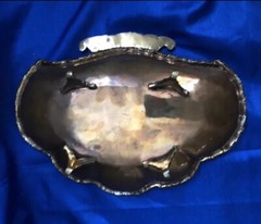Art Nouveau Style Copper Footed Bowl With Brass Accents Scalloped Edge Vintage