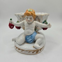 VTG Porcelain Centerpiece Bowl Cherub Occupied Japan Hand Painted Gold Trim