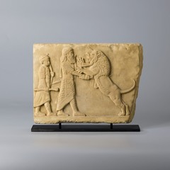 Ancient Near Eastern Regions Culture Carving Lion Hunting Scene On Marble Stone
