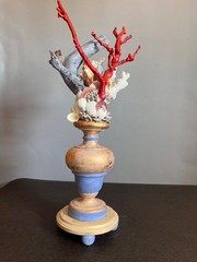 Vintage Italian Baroque Grotto Style Giltwood Faux Red Coral & Driftwood Article