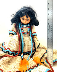 Vtg Fibre Craft Materials Doll w/ Traditional Folk Crochet w/ Beads Dress 1988