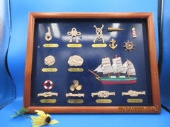 Nautical Wooden Framed Knot Display Featuring Collection of Rope Knots Ship