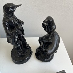 Man & Lady Bird China Figurines. Traditional Style with Modern Twist Black.