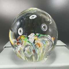 Hand Blown Art Glass Paperweight With Large Bubbles Multicolored Millefiori VTG