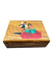 Vintage Wooden Jewelery Box From Spain Traditional Dancers RARE