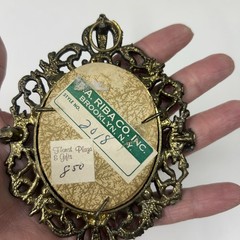 E.A. RIBA CO. Brooklyn NY Victorian Style Ornate Frame Faceted Gold Tone Cameo