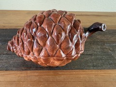 Vintage MCM Ceramic Brown Pinecone Shaped Lidded Trinket Dish