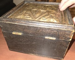 Unbranded Vintage Wooden Trinket Box With Hammered Metal Lid Hinged Wood