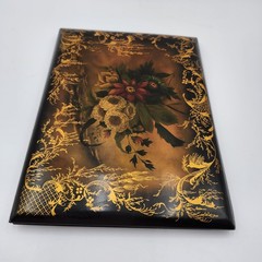 Antique ART Victorian Edwardian lacquer PAPIER MACHE BOOK COVER FLOWERS