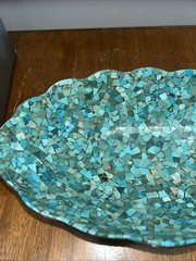 Jay King Green/blue Turquoise Mosaic Scalloped Stainless Edge Bowl