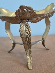 Ornate Floral Brass Bowl Tripod Stand Display
