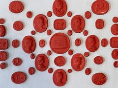 Set of Three Grand Tour Neoclassical Vintage Red Plaster Cast Waxed Intaglio set