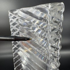 Rogaska Clear Crystal Glass Triangle Ribbed Shaped Vase Large Heavy Glass Optic