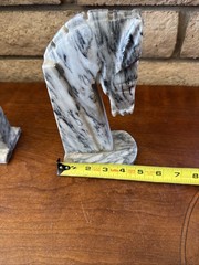 Vintage Pair Carved Stone Marble Horse Head Book Ends Mexico Felt Bottoms